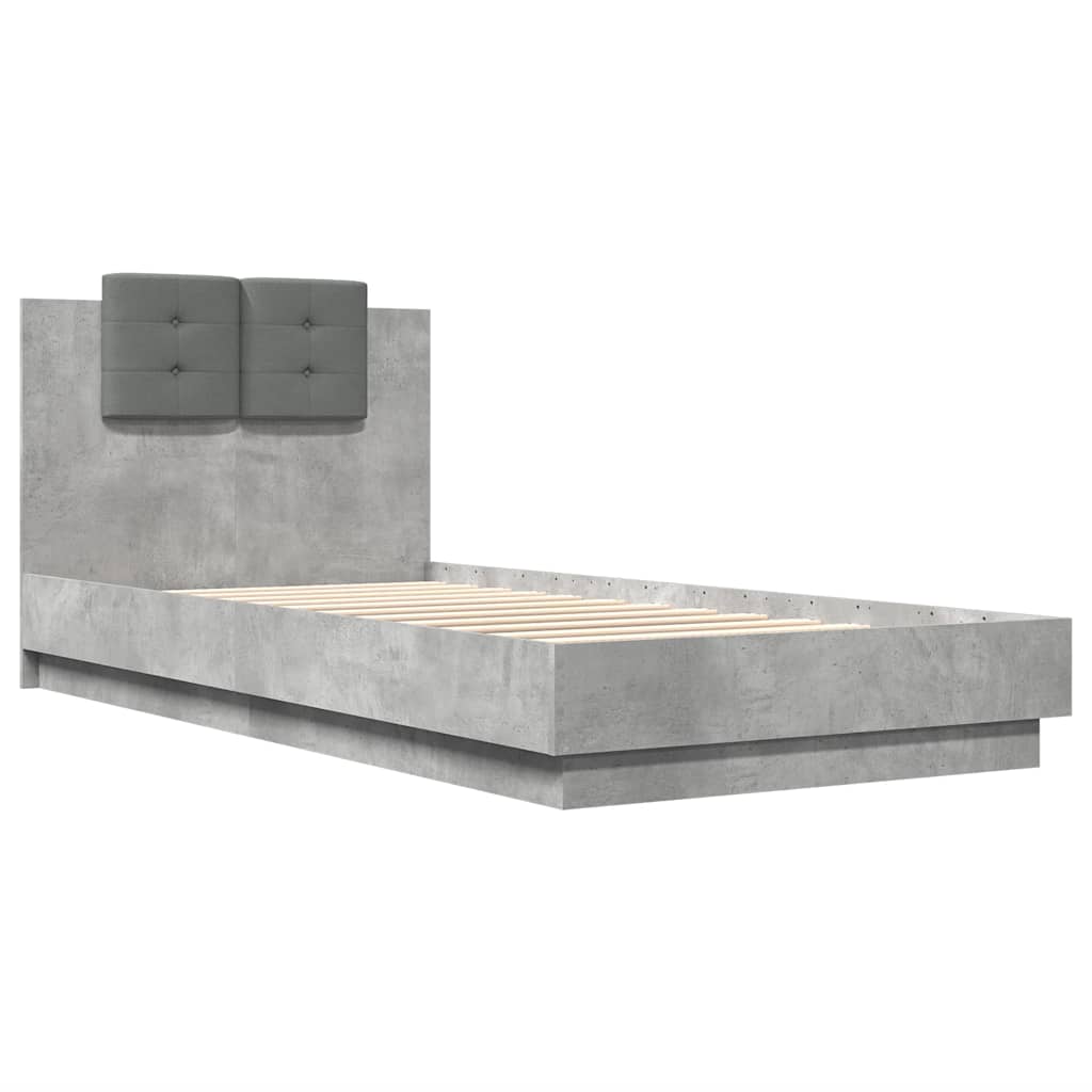 vidaXL Bedframe met hoofdeinde bewerkt hout betongrijs 90x200 cm afbeelding
