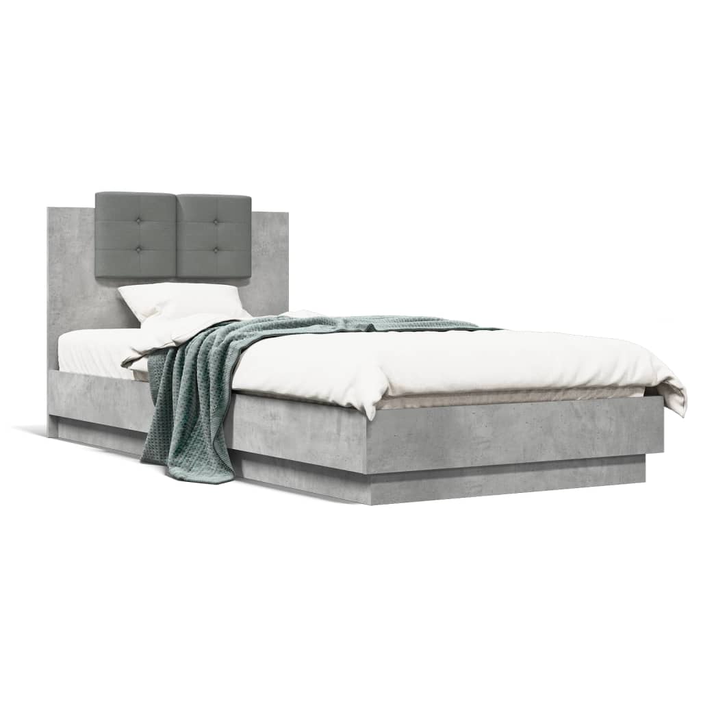 Rám postele s čelem betonově šedý 90 x 200 cm kompozitní dřevo