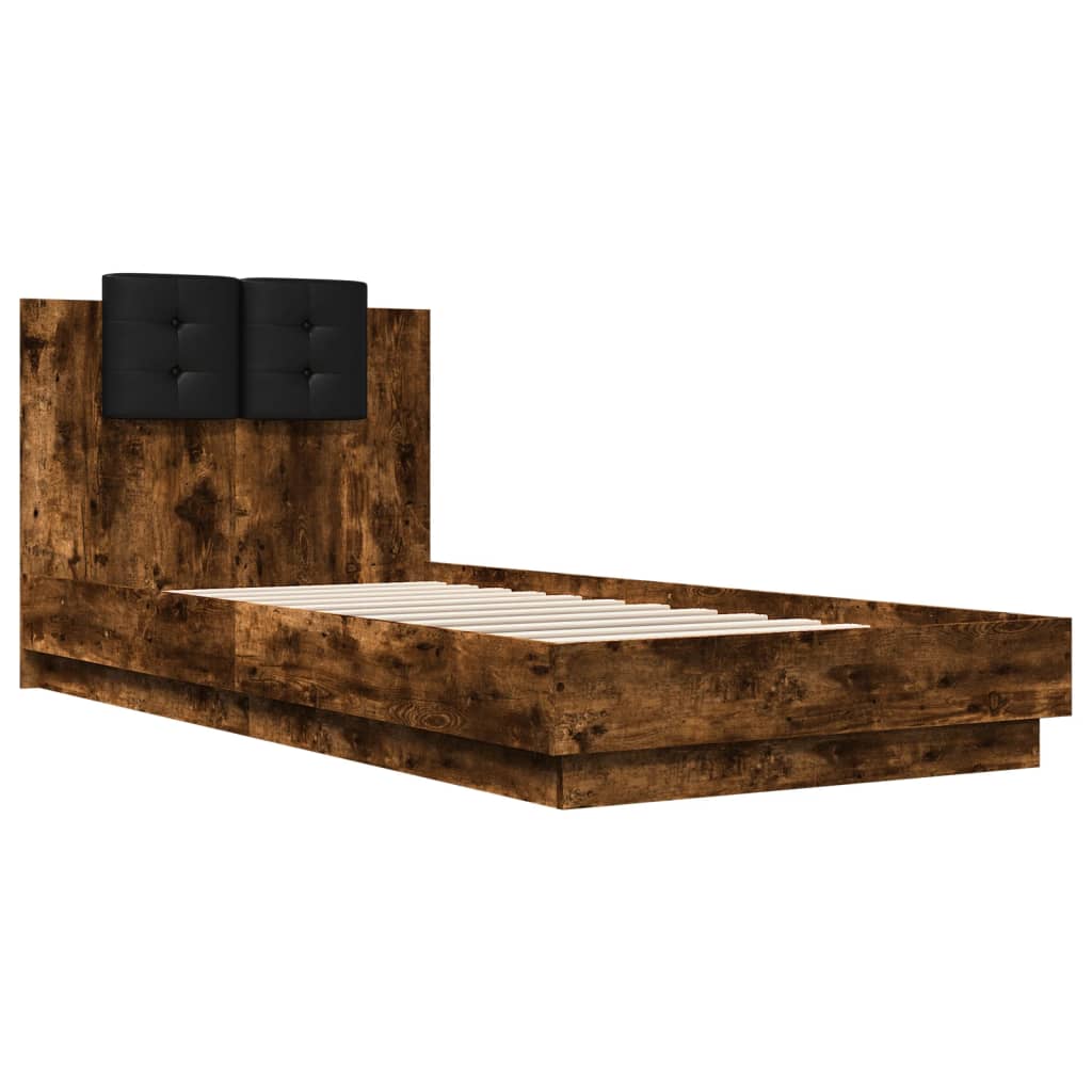 vidaXL Bedframe met hoofdeinde bewerkt hout gerookt eiken 90x200 cm afbeelding