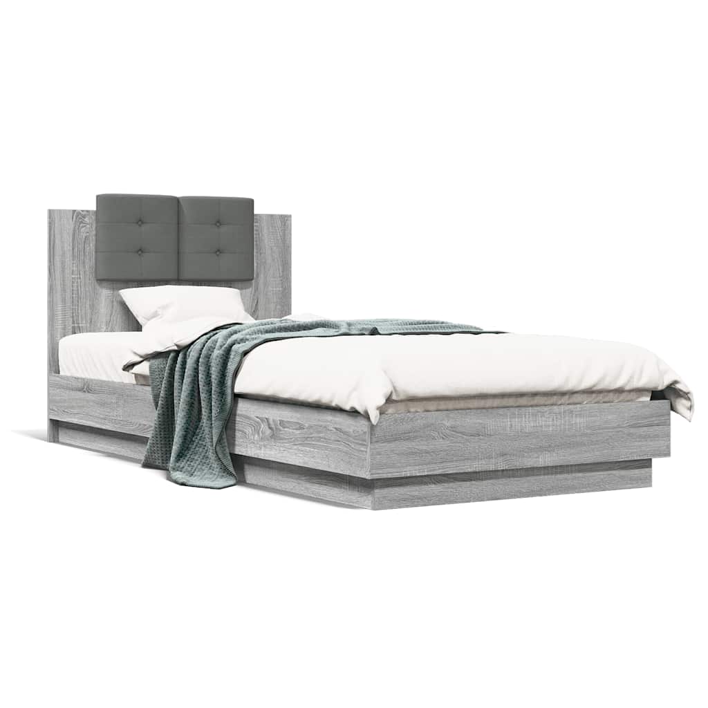 vidaXL Bedframe met hoofdeinde bewerkt hout grijs sonoma 90x200 cm, foto 3