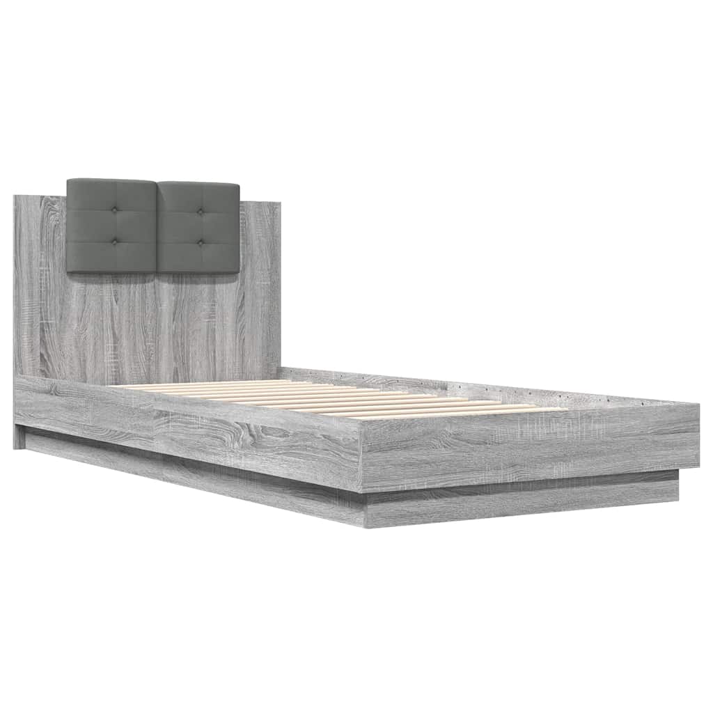 vidaXL Bedframe met hoofdeinde bewerkt hout grijs sonoma 90x200 cm, foto 2