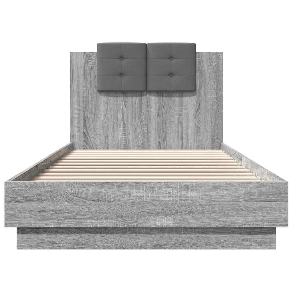 vidaXL Bedframe met hoofdeinde bewerkt hout grijs sonoma 90x200 cm, foto 4