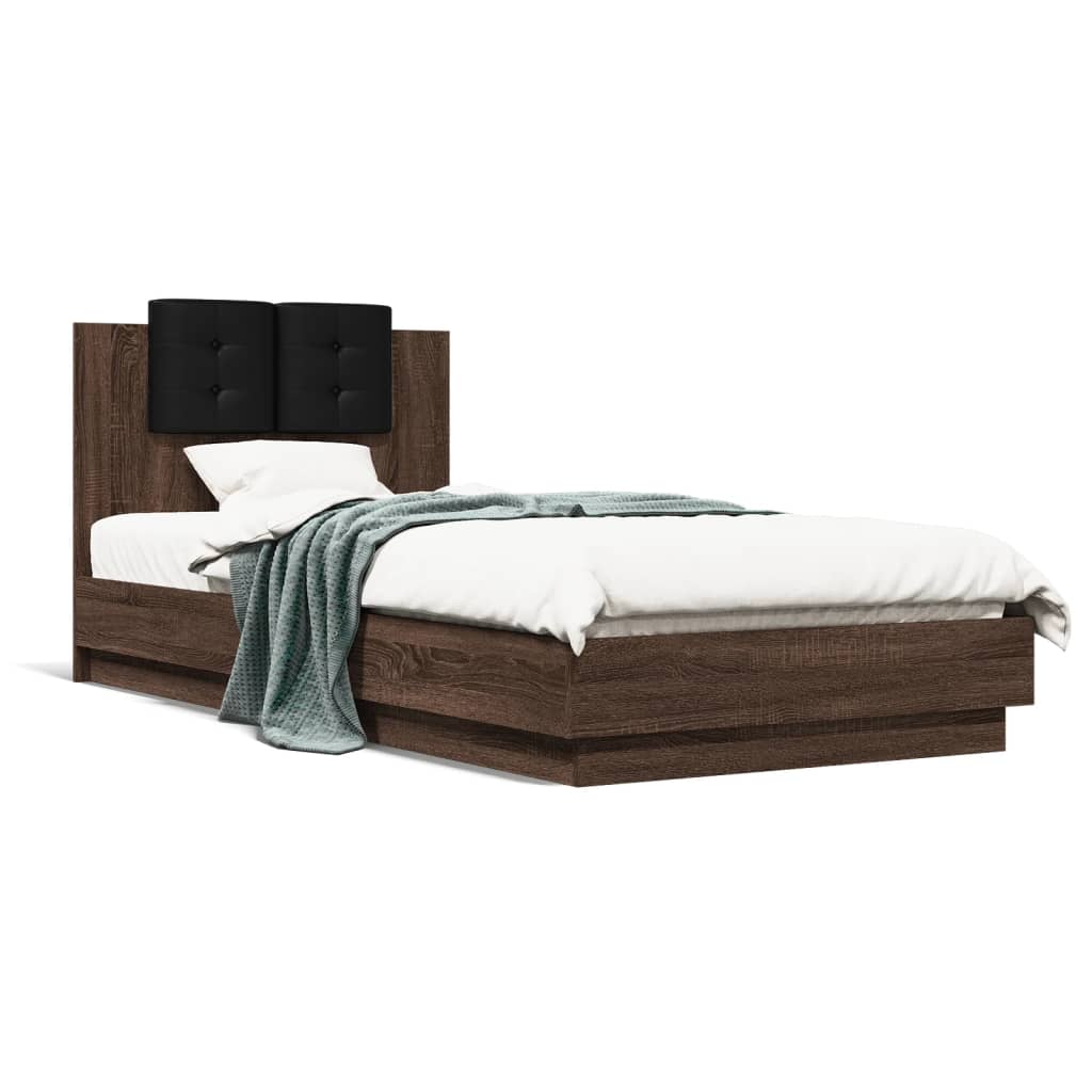 Rám postele s čelem hnědý dub 90 x 200 cm kompozitní dřevo