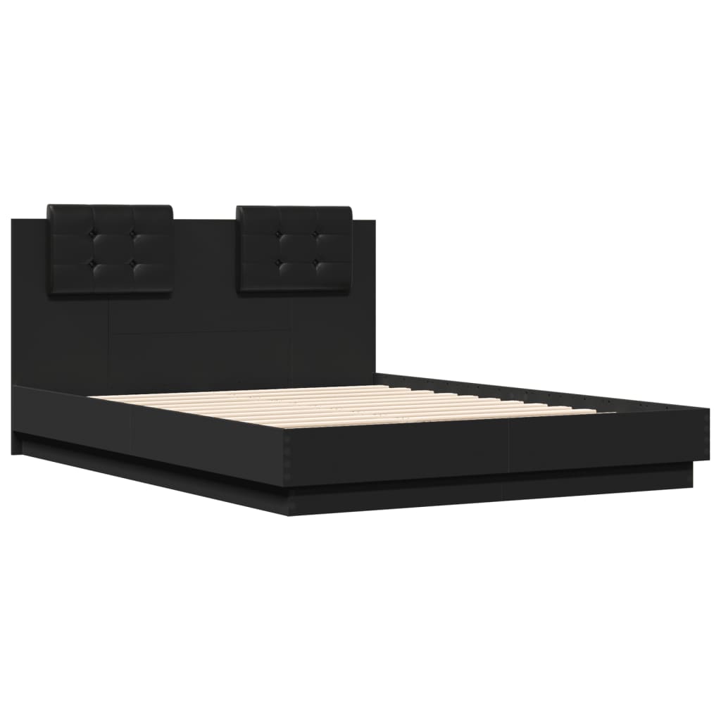 vidaXL Estructura cama con cabecero madera ingeniería negro 140x190 cm