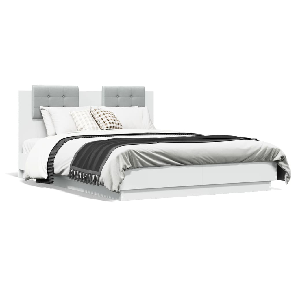 vidaXL Bedframe met hoofdeinde bewerkt hout wit 135x190 cm, foto 3