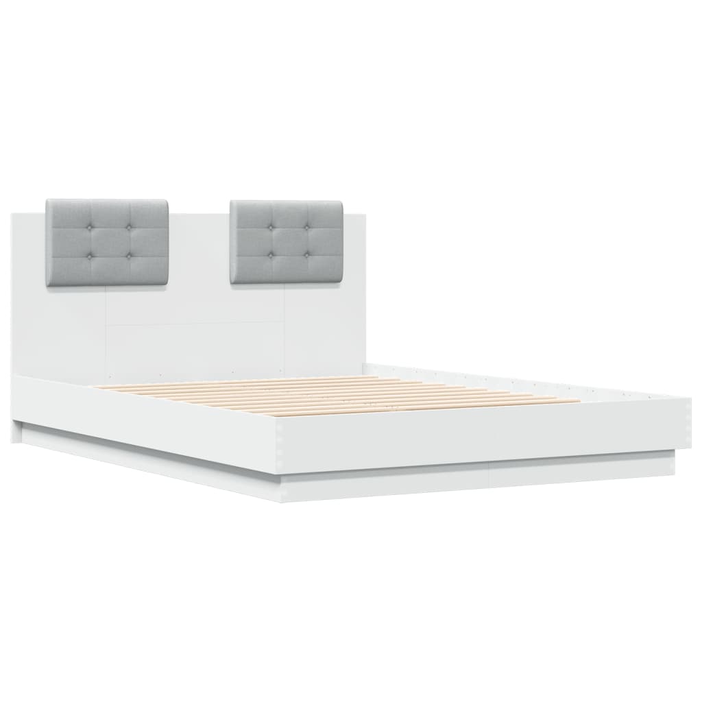 vidaXL Bedframe met hoofdeinde bewerkt hout wit 135x190 cm, foto 2