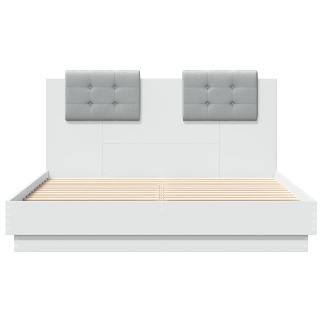 vidaXL Bedframe met hoofdeinde bewerkt hout wit 135x190 cm, foto 4