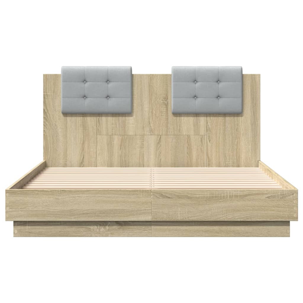 vidaXL Bedframe met hoofdeinde bewerkt hout sonoma eiken 135x190 cm, foto 4