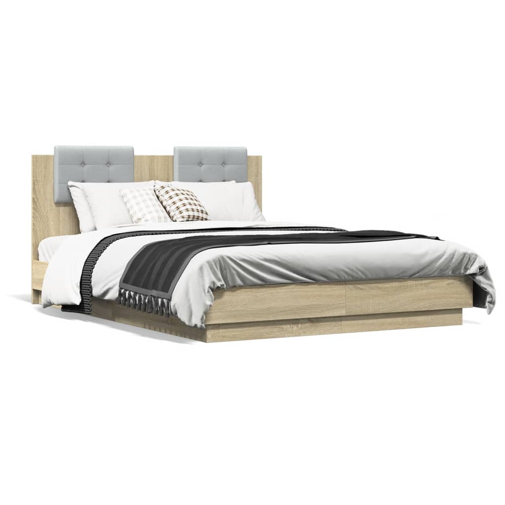 vidaXL Cadru de pat cu tăblie stejar sonoma 135x190 cm lemn prelucrat