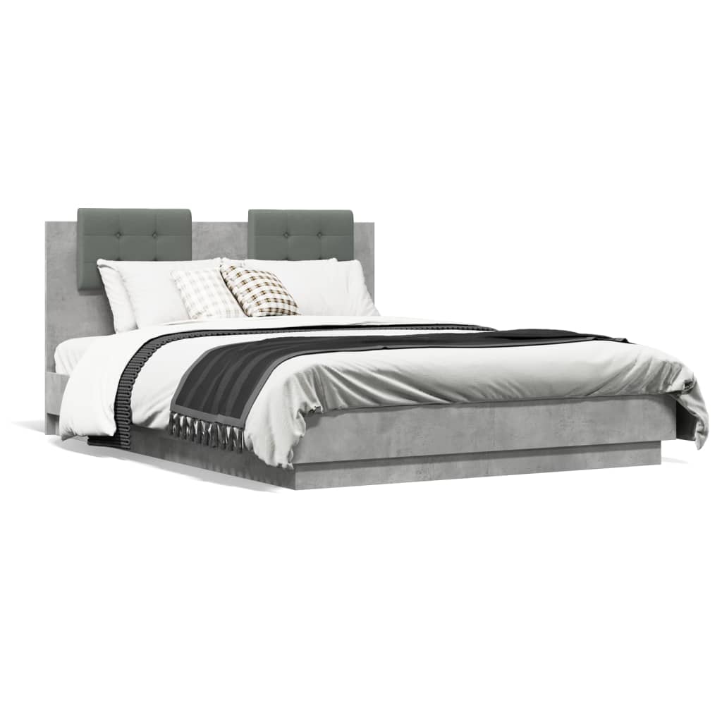 Rám postele s čelem betonově šedý 135 x 190 cm kompozitní dřevo