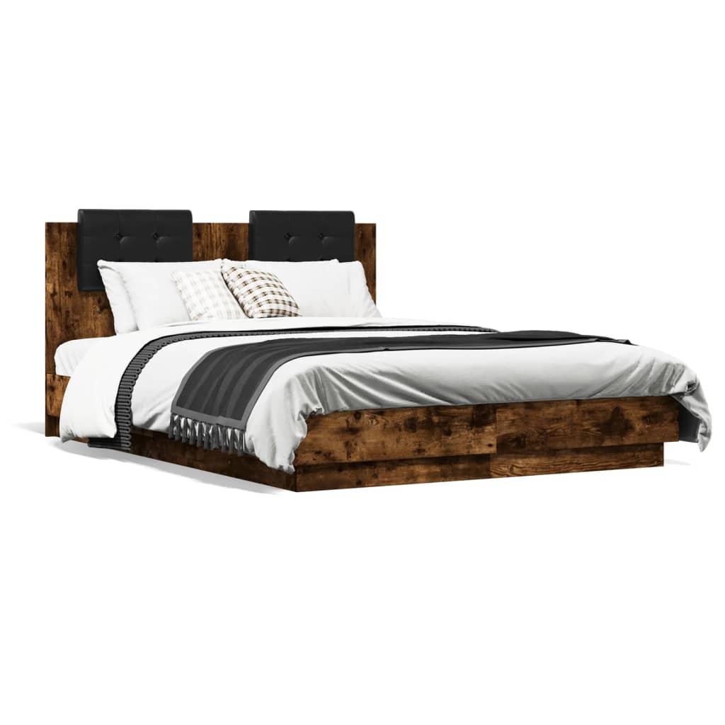 Rám postele s čelem kouřový dub 135 x 190 cm kompozitní dřevo