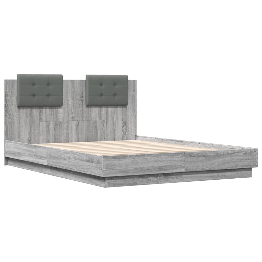 vidaXL Bedframe met hoofdeinde grijs sonoma eiken 135x190 cm afbeelding