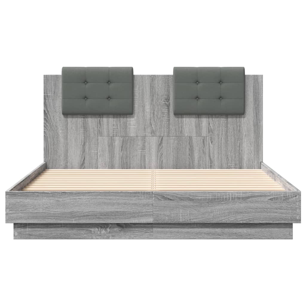 vidaXL Bedframe met hoofdeinde grijs sonoma eiken 135x190 cm, foto 4