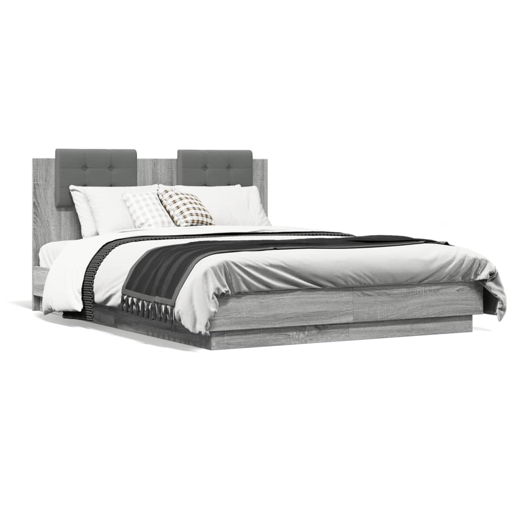 vidaXL Cadru de pat cu tăblie, gri sonoma, 135x190 cm, lemn prelucrat
