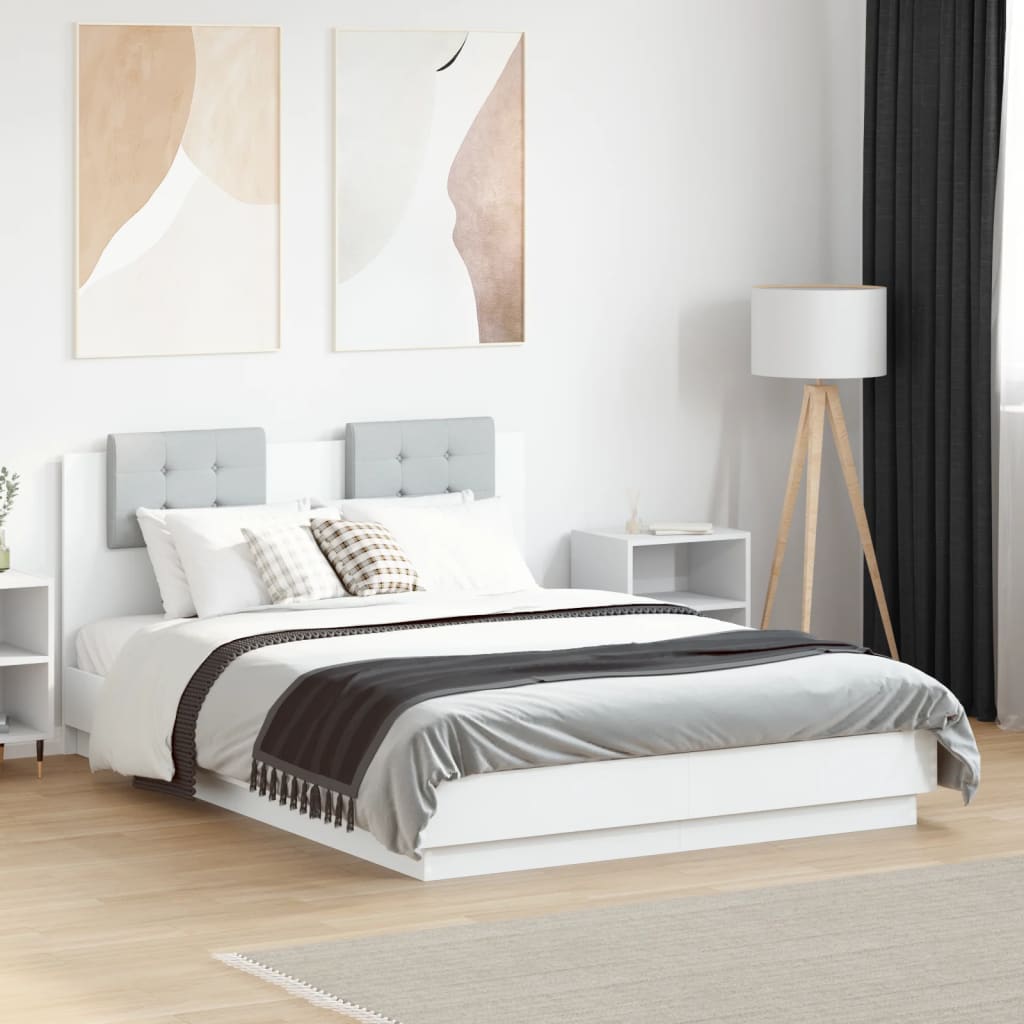 vidaXL sengeramme med sengegavl 120x190 cm konstrueret træ hvid