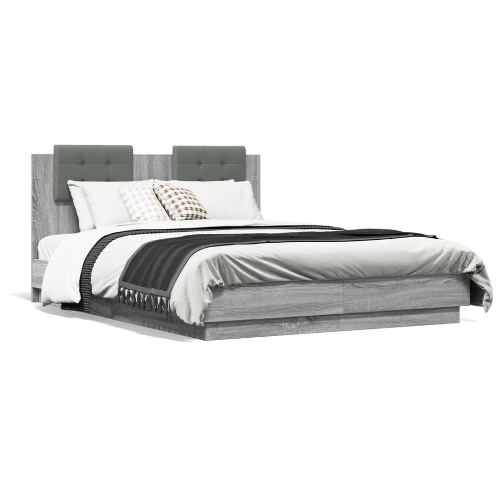 vidaXL Bedframe met hoofdeinde grijs sonoma eiken 120x190 cm, foto 3
