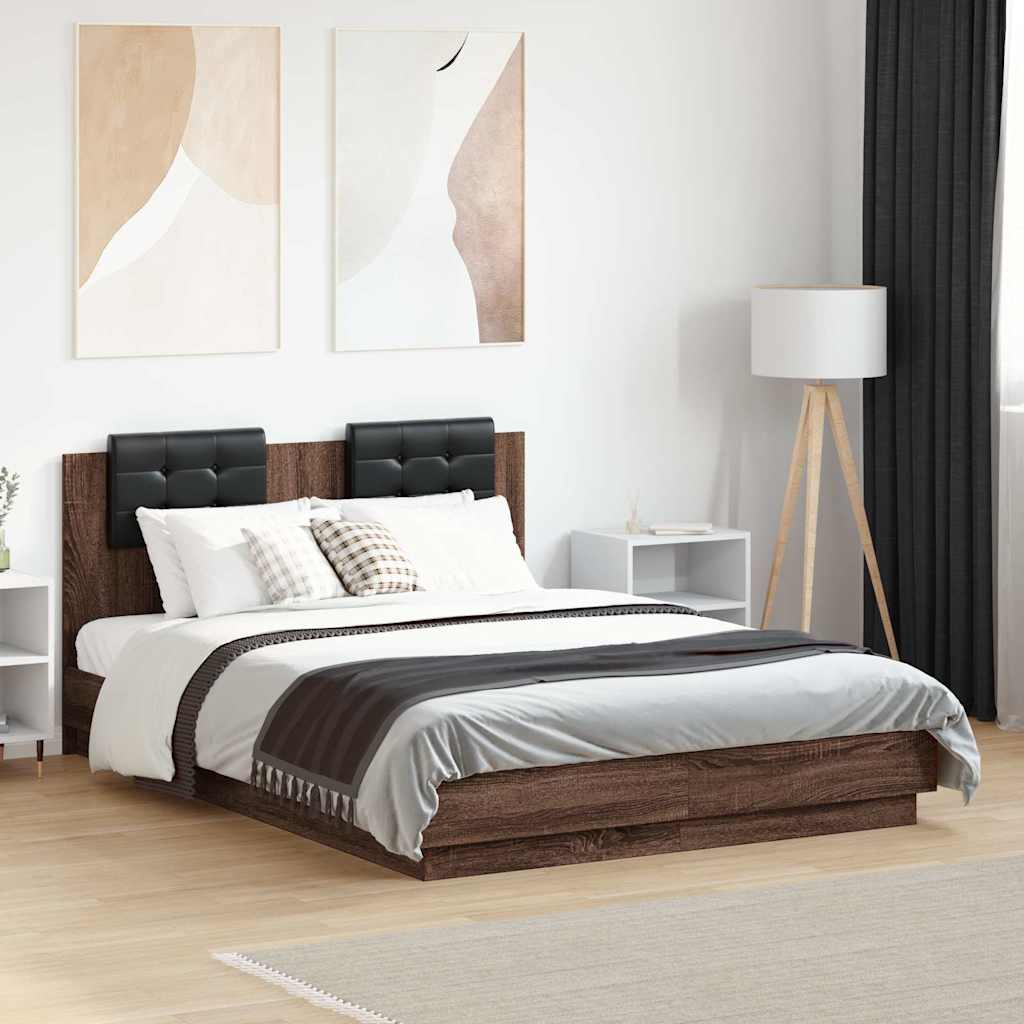 vidaXL Sengeramme med hodegavl brun eik 120x190 cm konstruert tre
