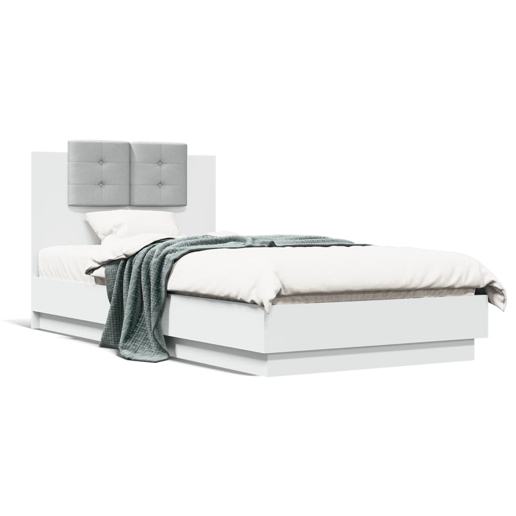 vidaXL Bedframe met hoofdeinde bewerkt hout wit 90x190 cm, foto 3