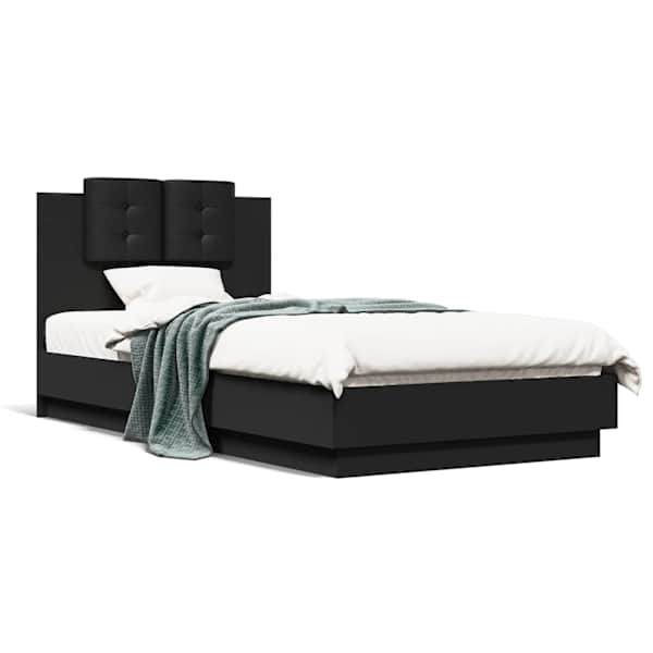 vidaXL voodiraam peatsiga, must, 90 x 190 cm, tehispuit