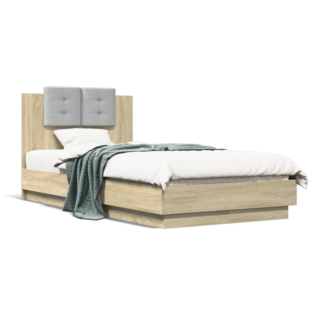 vidaXL Bedframe met hoofdeinde bewerkt hout sonoma eiken 90x190 cm, foto 3