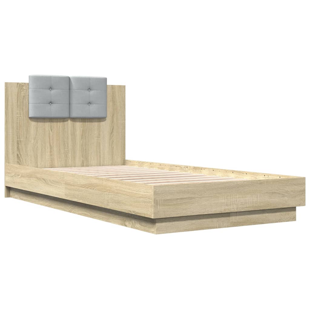 vidaXL Bedframe met hoofdeinde bewerkt hout sonoma eiken 90x190 cm afbeelding