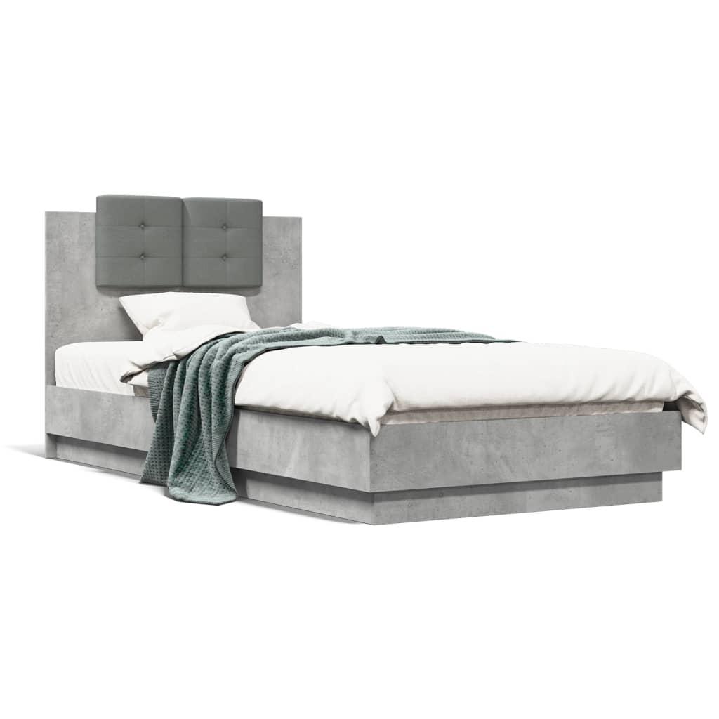 vidaXL Cadre de lit tête de lit gris béton 90x190 cm bois ingénierie