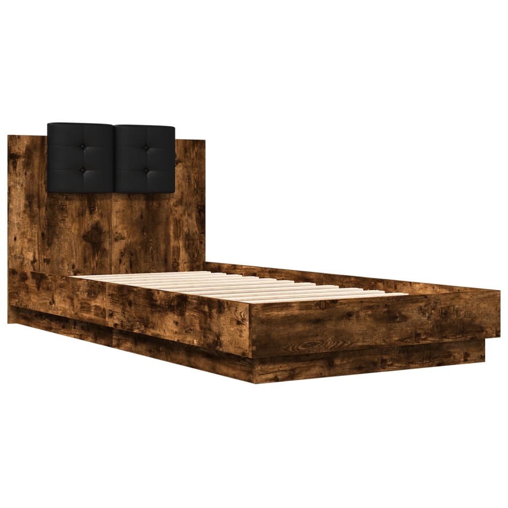 vidaXL Bedframe met hoofdeinde bewerkt hout gerookt eiken 90x190 cm afbeelding