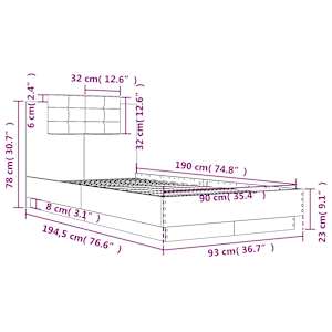 Rám postele s čelem kouřový dub 90 x 190 cm kompozitní dřevo - obrázek 9