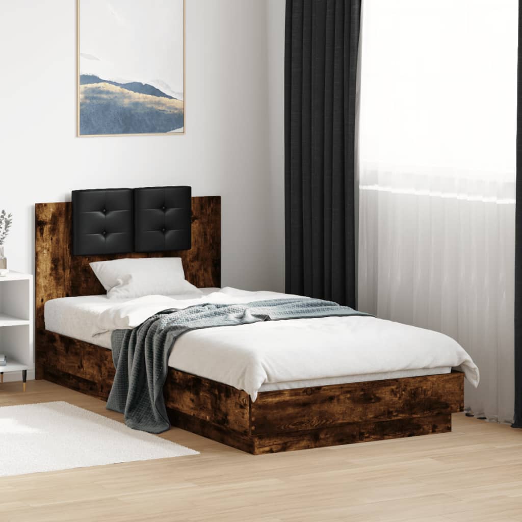 vidaXL sengeramme med sengegavl 90x190 cm konstrueret træ røget eg