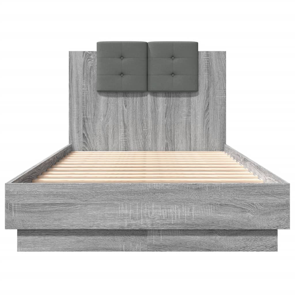 vidaXL Bedframe met hoofdeinde bewerkt hout grijs sonoma 90x190 cm, foto 4