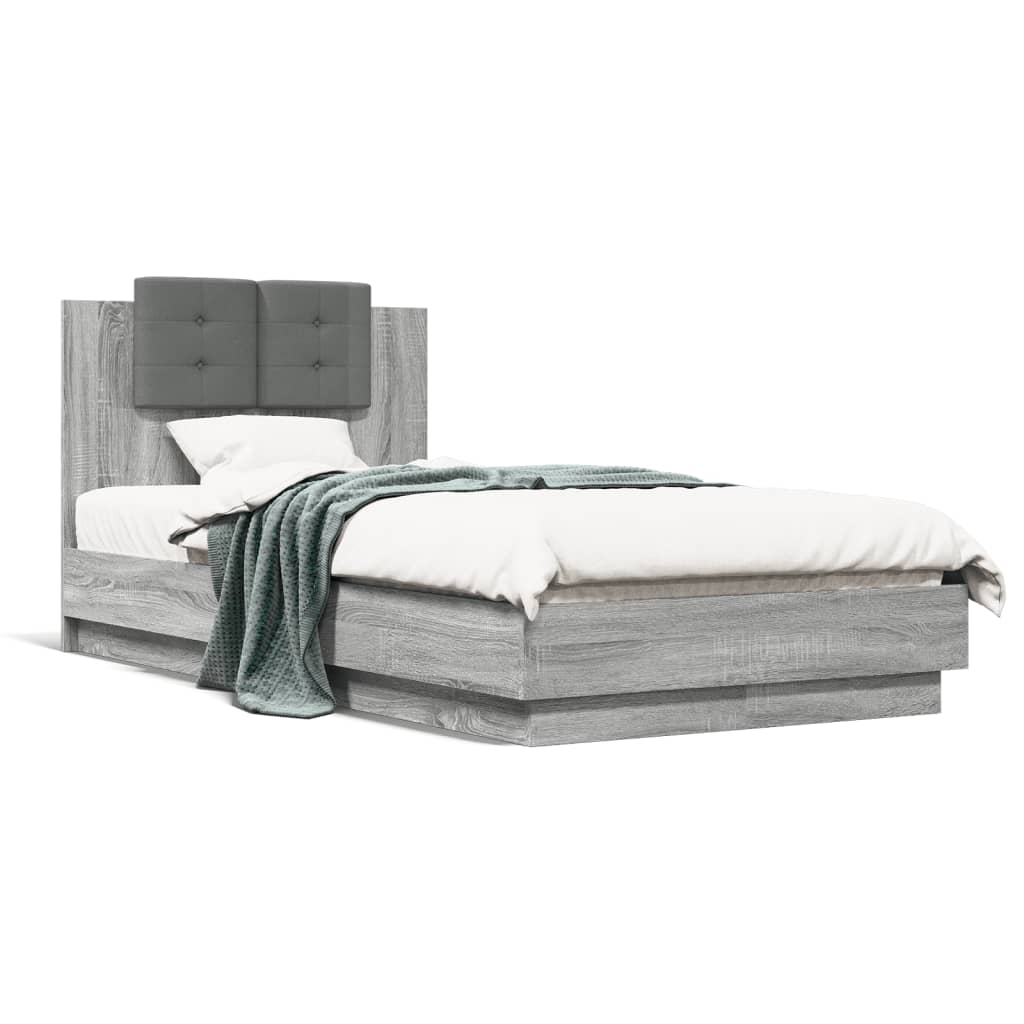 Rám postele s čelem šedý sonoma 90 x 190 cm kompozitní dřevo