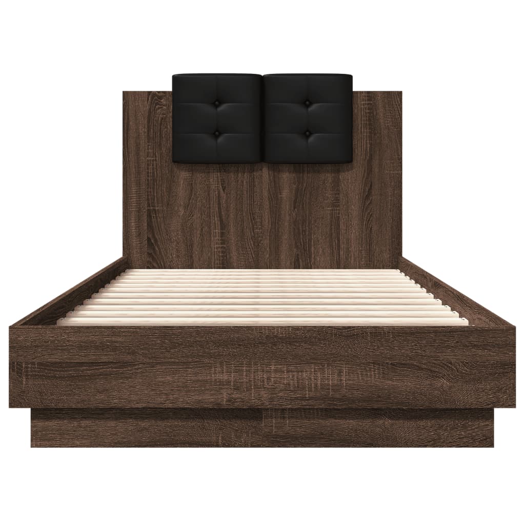 vidaXL Bedframe met hoofdeinde bewerkt hout bruineikenkleur 90x190 cm, foto 4