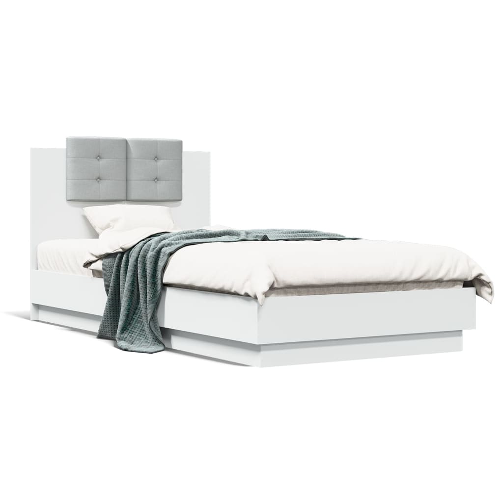 vidaXL Bedframe met hoofdbord bewerkt hout wit 75x190 cm, foto 3