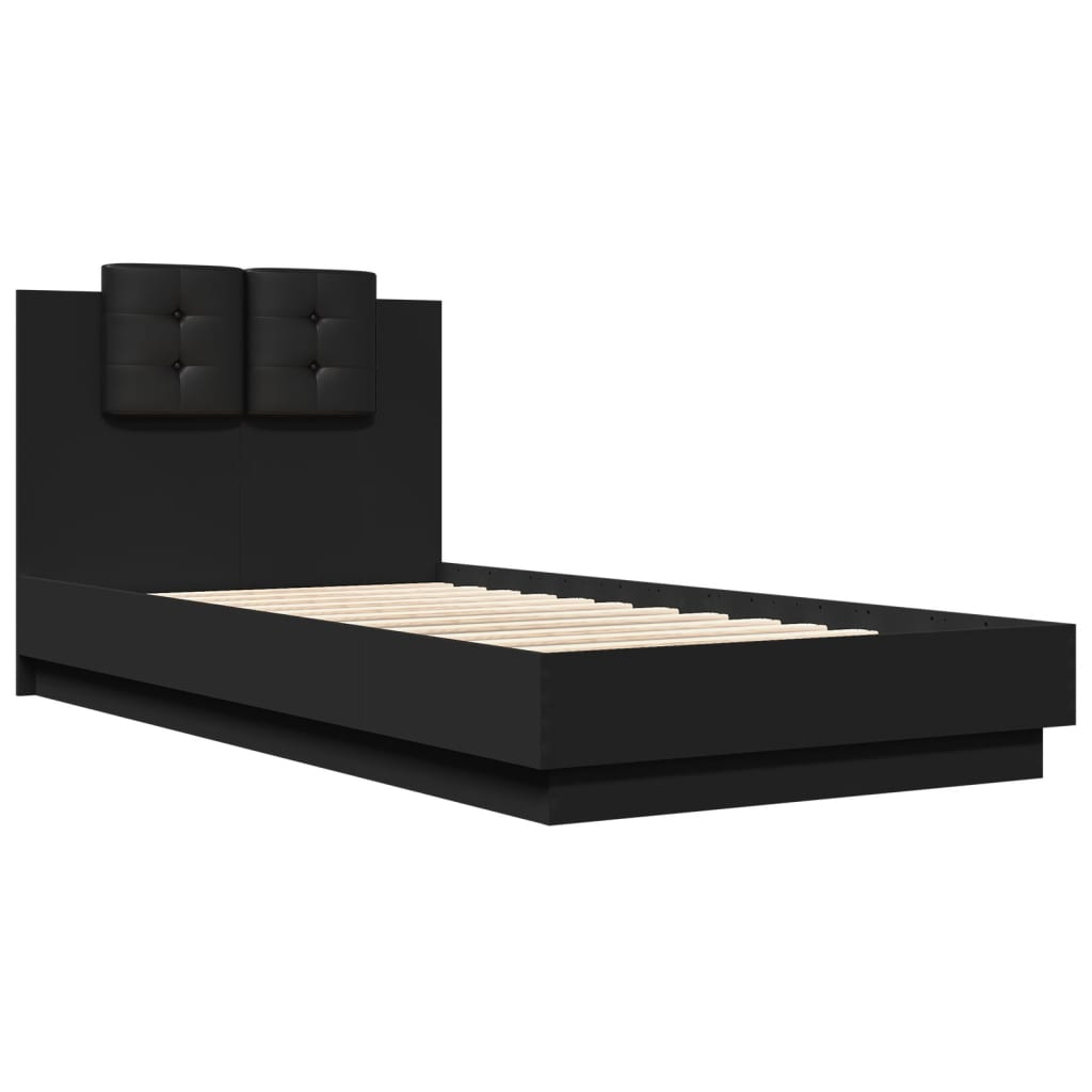 vidaXL Bedframe met hoofdbord bewerkt hout zwart 75x190 cm afbeelding