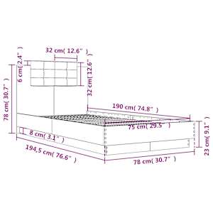 Rám postele s čelem černý 75 x 190 cm kompozitní dřevo - obrázek 9