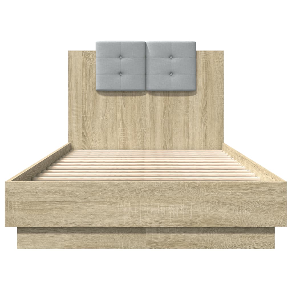 vidaXL Bedframe met hoofdbord bewerkt hout sonoma eiken 75x190 cm, foto 4