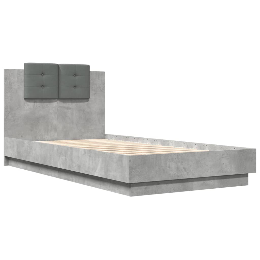 vidaXL Bedframe met hoofdbord bewerkt hout betongrijs 75x190 cm afbeelding