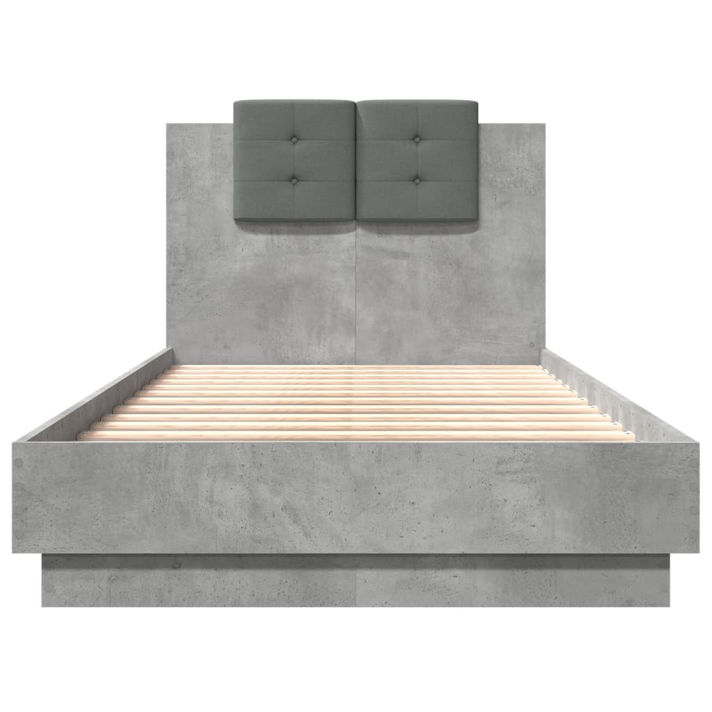 vidaXL Bedframe met hoofdbord bewerkt hout betongrijs 75x190 cm grijs, foto 4