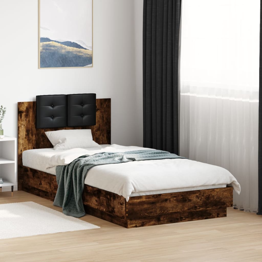 vidaXL sengeramme med sengegavl 75x190 cm konstrueret træ røget eg