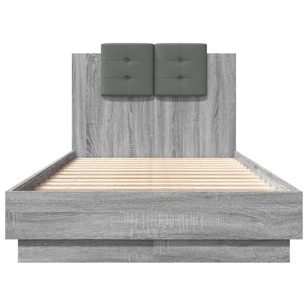 vidaXL Bedframe met hoofdbord bewerkt hout grijs sonoma 75x190 cm, foto 4