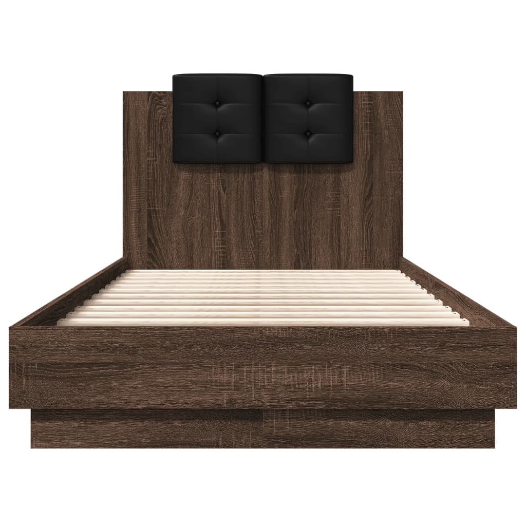 vidaXL Bedframe hoofdbord bewerkt hout bruin eikenkleurig 75x190 cm, foto 4