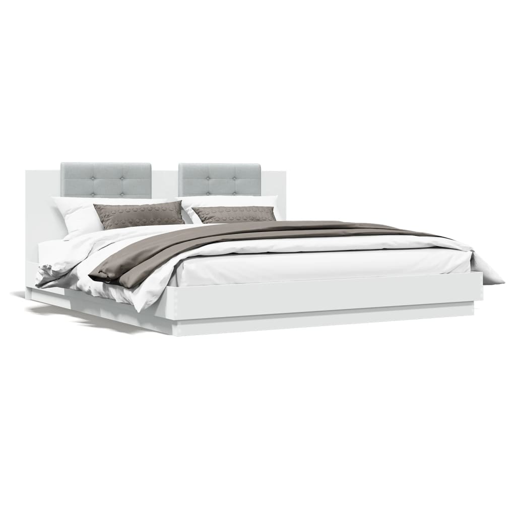 vidaXL Cadru de pat cu tăblie și lumini LED, alb, 200x200 cm