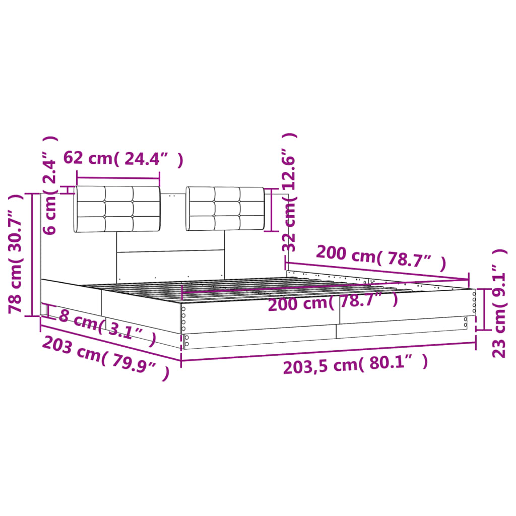 Rám postele s čelem a LED osvětlením dub sonoma 200x200 cm - obrázek 14