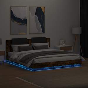 Rám postele s čelem a LED osvětlením kouřový dub 200x200 cm - obrázek 4