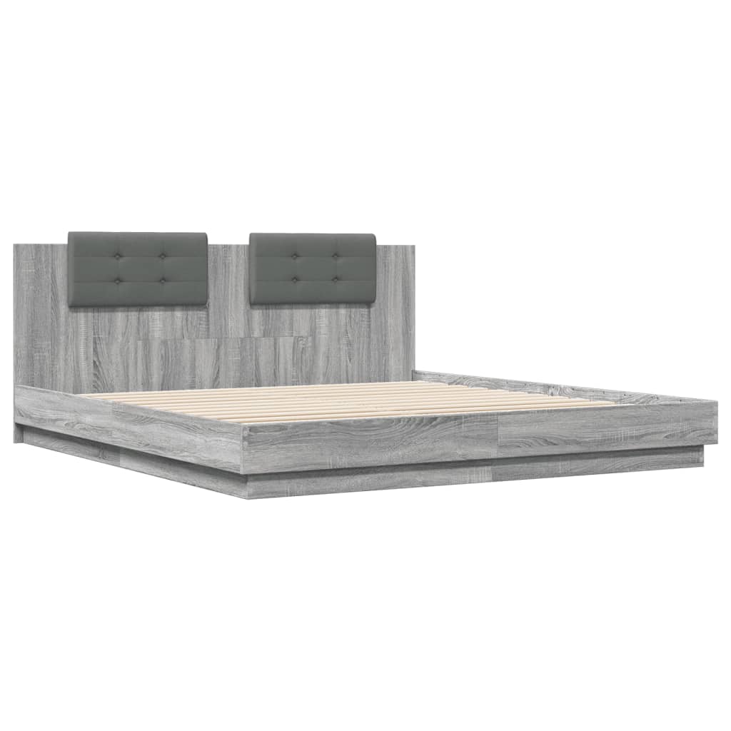 vidaXL Bedframe met hoofdbord en LED grijs sonoma eiken 200x200 cm afbeelding