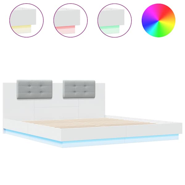 vidaXL voodiraam peatsi ja LED-tuledega, valge, 180 x 200 cm