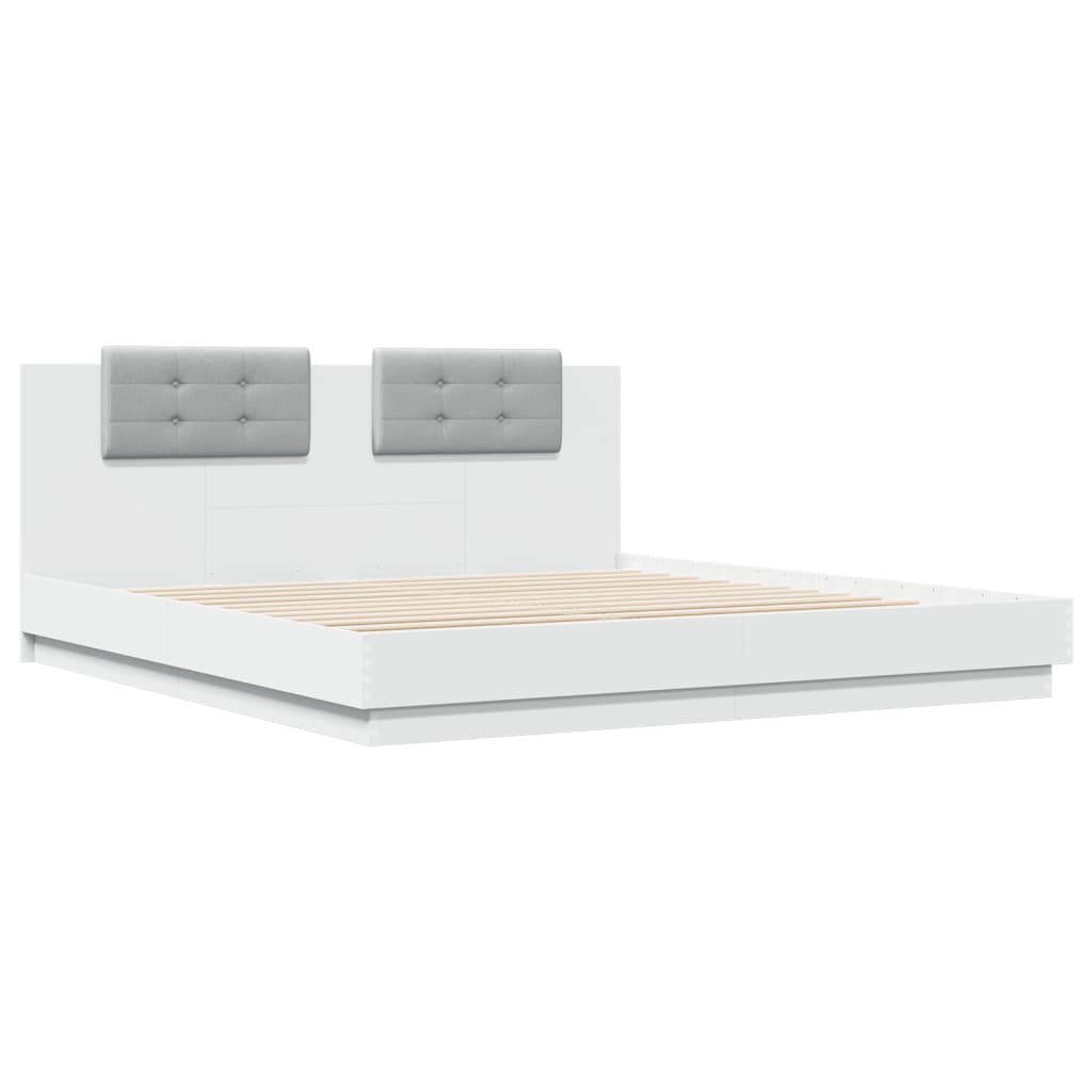 vidaXL Bedframe met hoofdbord en LED-verlichting wit 180x200 cm afbeelding