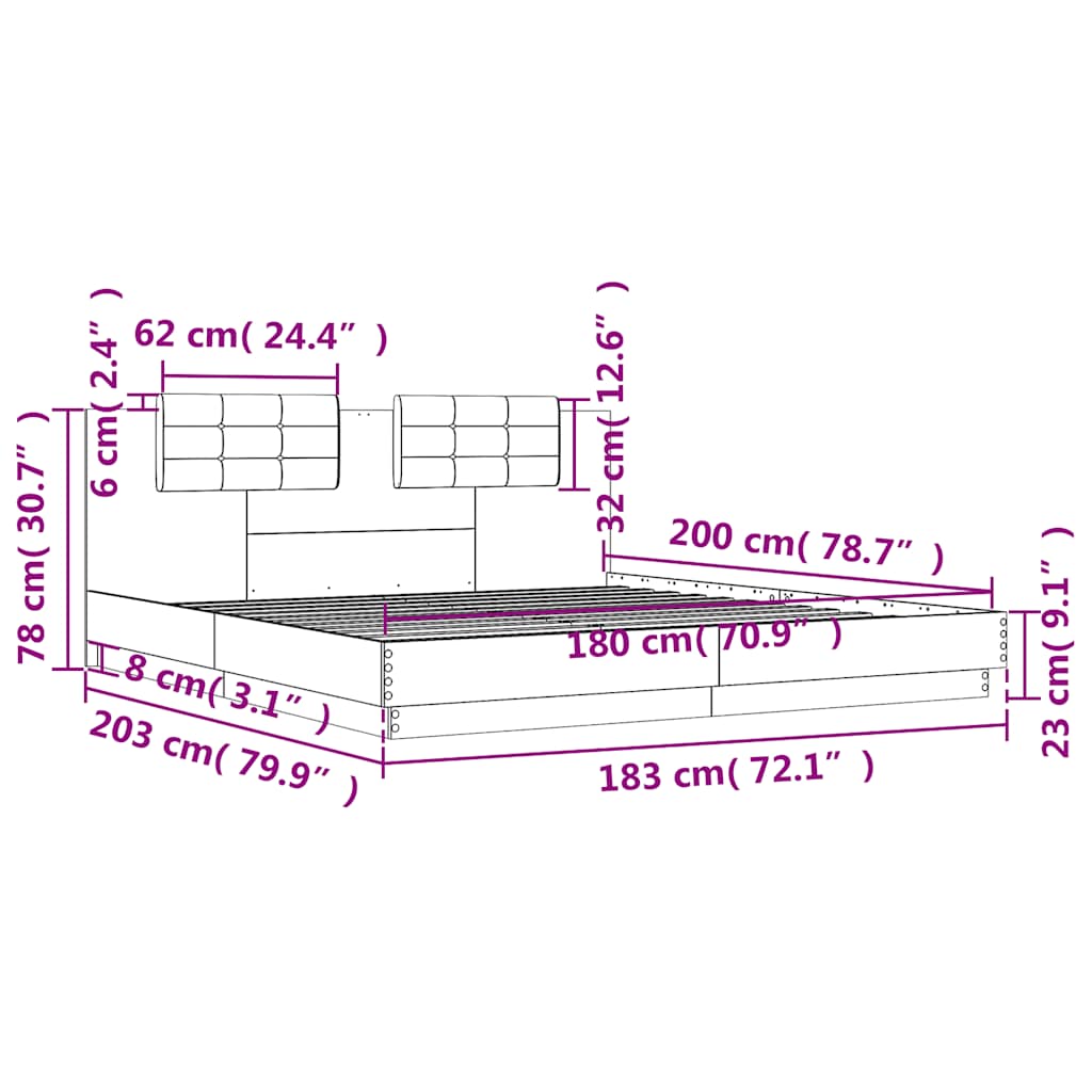 Rám postele s čelem a LED osvětlením bílý 180x200 cm - obrázek 14