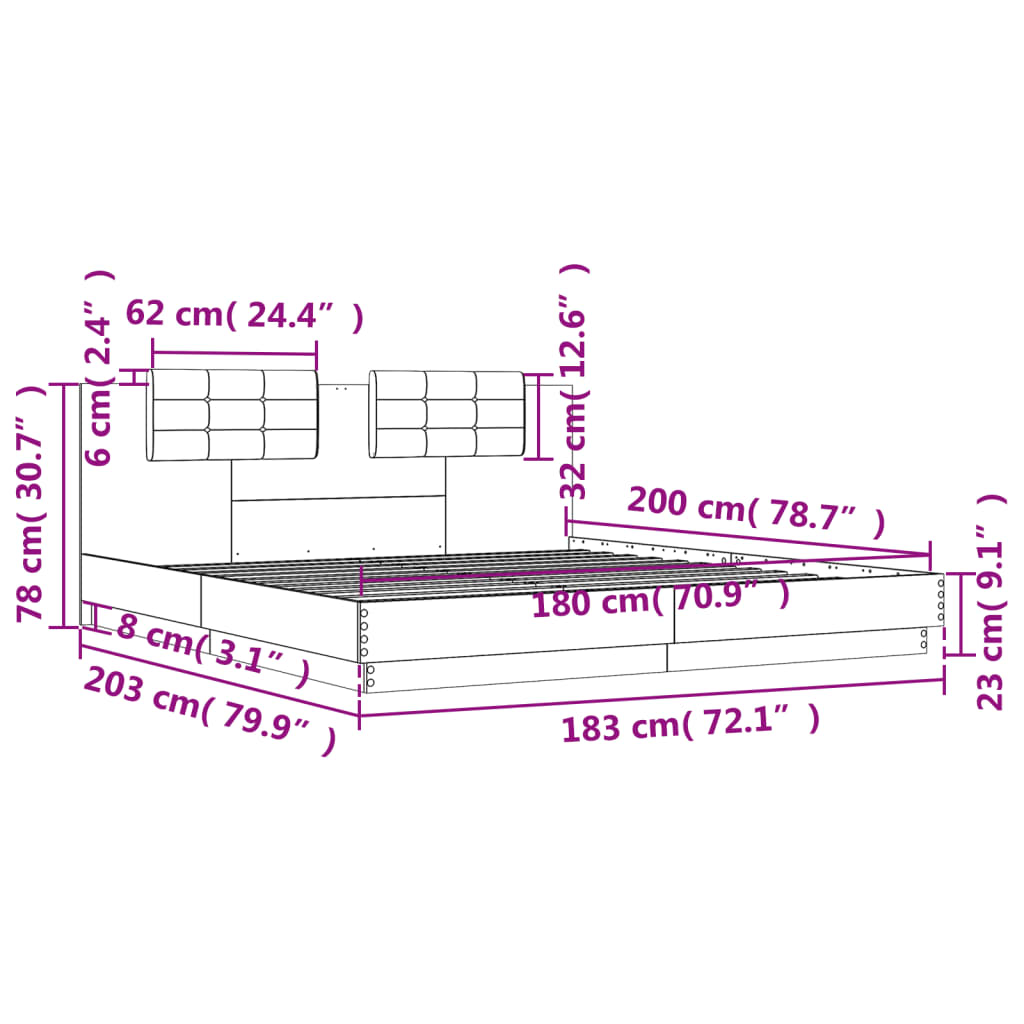 Rám postele s čelem a LED osvětlením kouřový dub 180x200 cm - obrázek 14