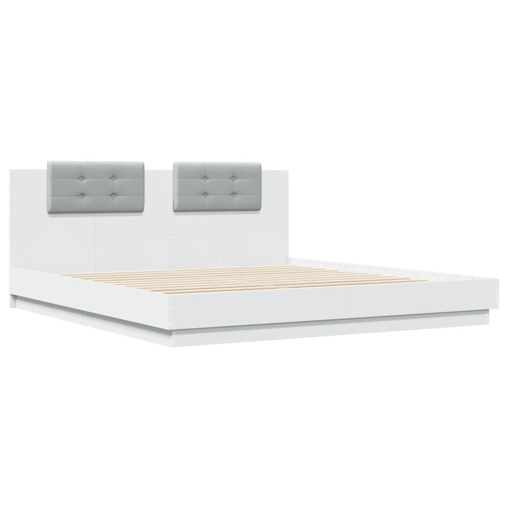 vidaXL Bedframe met hoofdbord en LED-verlichting wit 160x200 cm afbeelding